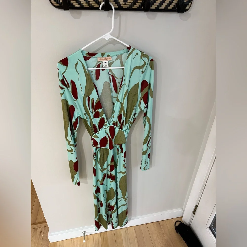 Mara Hoffman Vintage Deep V-Neck Long Sleeve Silk Maxi Dress - Abstract - Medium - Picture 4 of 15